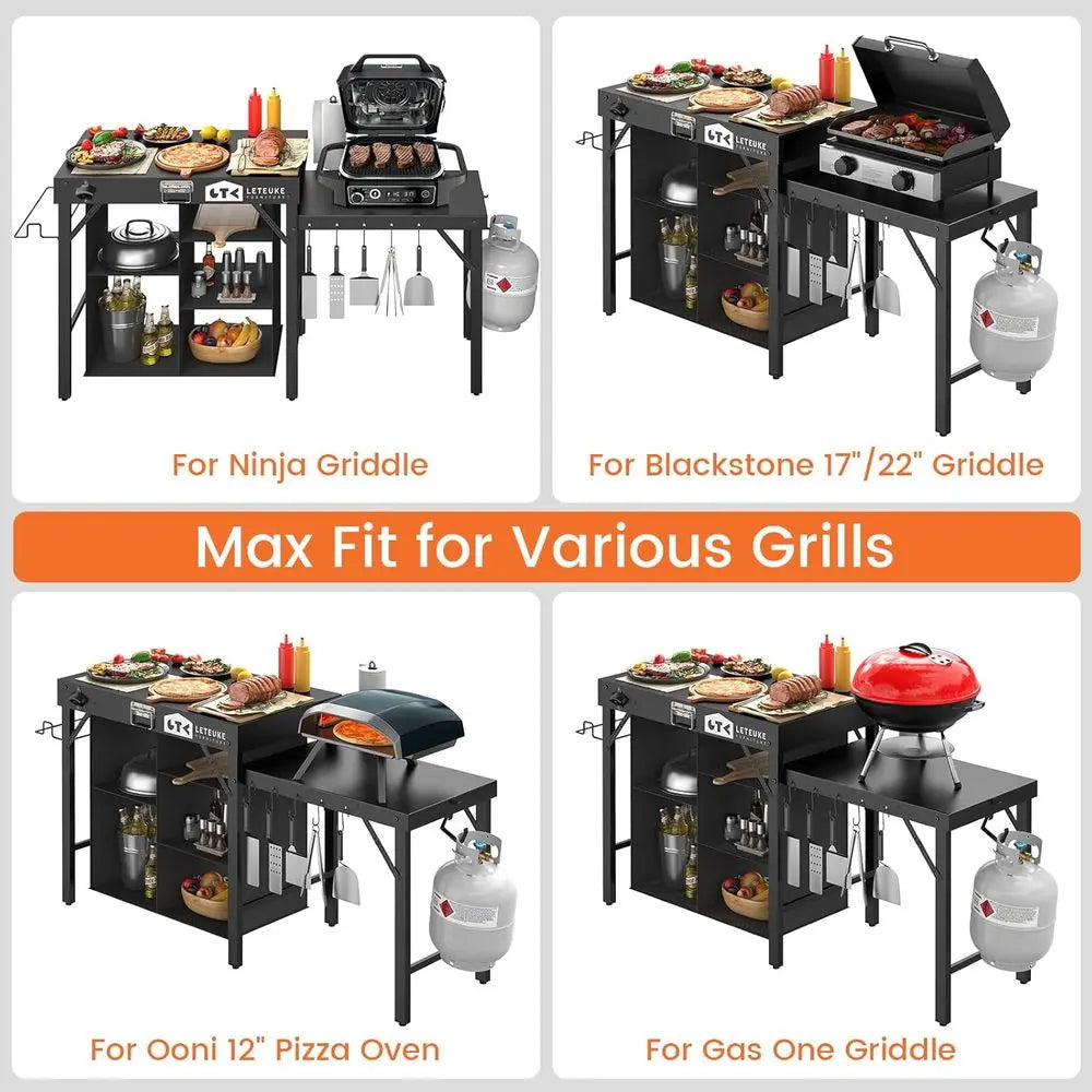 Portable Folding Grill Table with Storage - Ideal for Outdoor Camping, Picnics, Garden, Patio, Dining, BBQ, and Parties
