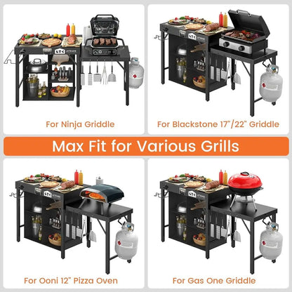 Portable Folding Grill Table with Storage - Ideal for Outdoor Camping, Picnics, Garden, Patio, Dining, BBQ, and Parties