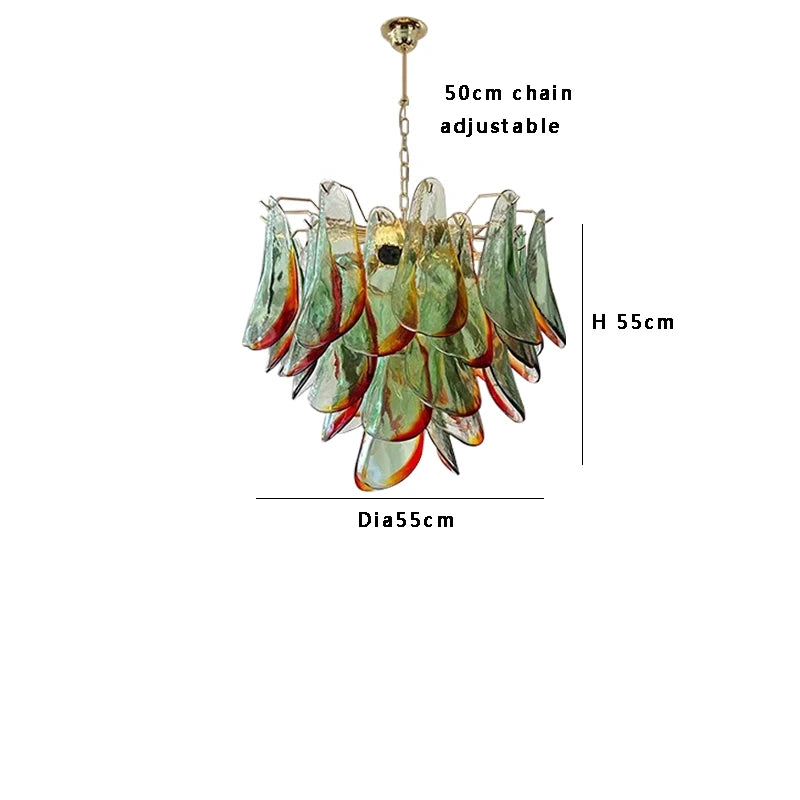 Modern living room chandelier with green glass lustre, suitable for study and dining room ceiling lighting, dimmable.
