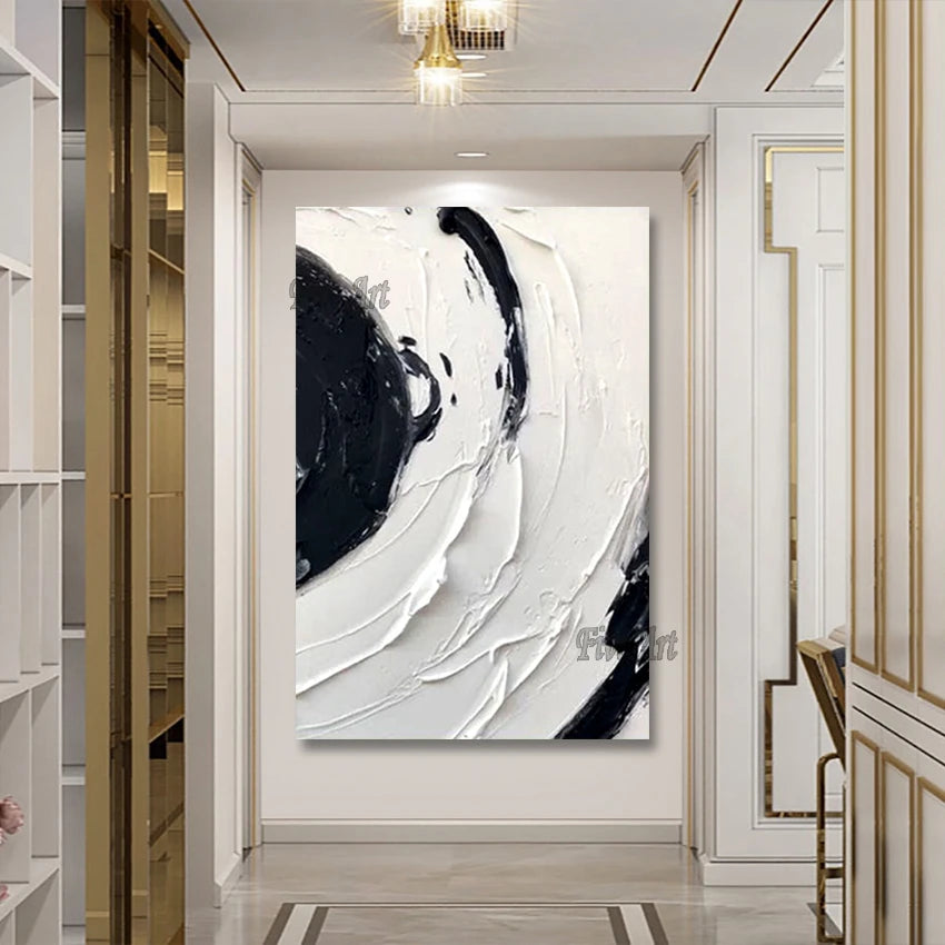 Simple Thick Texture Canvas Abstract Black And White Art Painting Large Size Wall Picture For Bedroom Custom Artwork Unframed