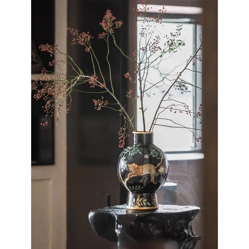 Vase decoration retro high-end sense flower arrangement ceramic medieval ornament new Chinese style