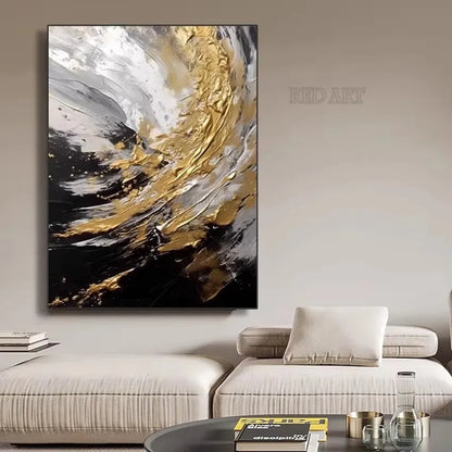 Large Size Contemporary Hand-painted Abstract Picture Golden Foil Oil Paintings On Canvas Bedroom Home Decoration Unframed