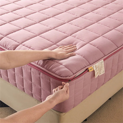 6-Sides Fuffy Enclosed Mattress Cover with Zipper Dust-Proof Fitted Sheet for Double Queen King Bed Thicken Mattress Protector