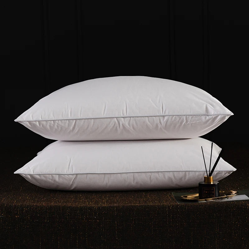 2Pcs 95% Goose Feather Down Pillows Neck Pillows for Sleeping 1 Pair Bed Pillow Inserts 100% Cotton Shell Standard Queen King