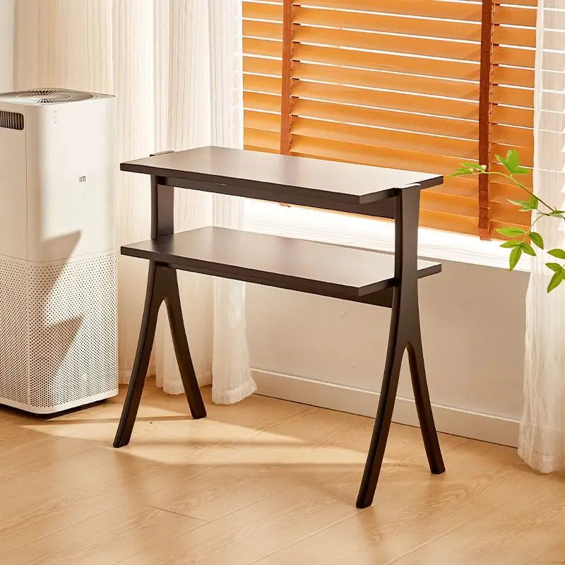 Vintage Solid Wood Side Table & Bookshelf Set: Mid-Century Herringbone Flower Stand, Minimalist Study Table
