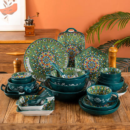 Ceramic Tableware Set Rice Bowl Serving Plate Creative Cutlery Soup Plate Noodle Handle Bowl Sauce Dish Steak Salad Fruit Plate