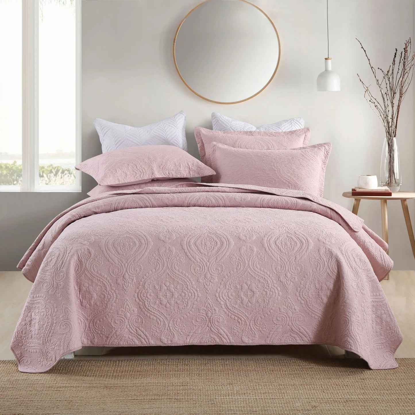 CHAUSUB 100% Cotton Quilt Set King Queen 3PCS Solid Color Embroidered Bedspread & Coverlet,Summer Comforter Blanket for Bed,Home