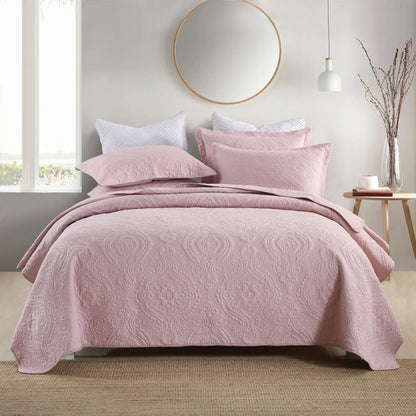CHAUSUB 100% Cotton Quilt Set King Queen 3PCS Solid Color Embroidered Bedspread & Coverlet,Summer Comforter Blanket for Bed,Home