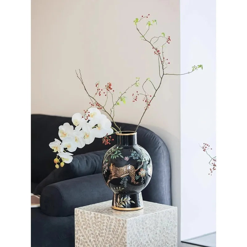 Vase decoration retro high-end sense flower arrangement ceramic medieval ornament new Chinese style