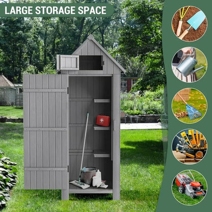 y Outdoor Storage Shed with Floor, 70” Tall Water-Resistant, Wooden Garden Tool Storages Cabinet, Outdoor Storage Room