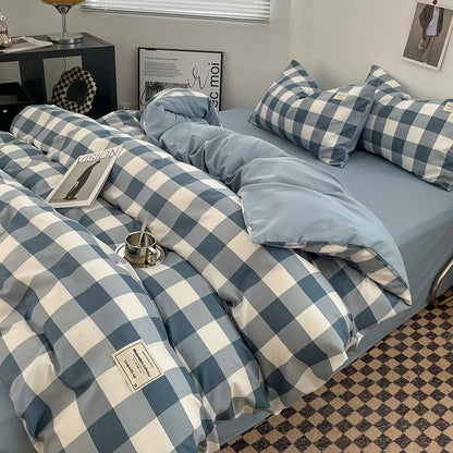 Bed Linen Sheets Duvet Cover Four-piece Set of Washed Cotton Bedding Quilt Covers Three-piece Set for Student Dormitories
