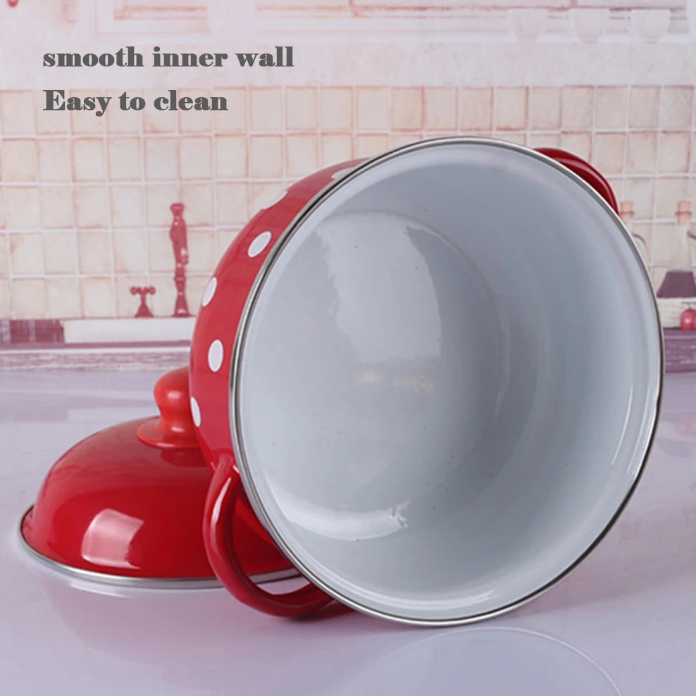 16/18/20CM Double Ears Speckled Stew Pot  Porcelain Enameled Soup Bowl With Lid Instant Noodle Bowl Induction Cooker Pot