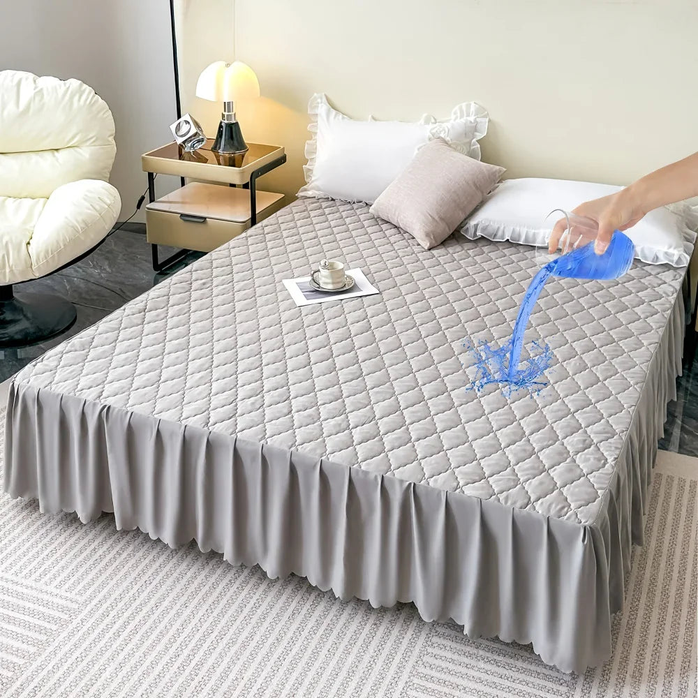 Quilted Waterproof Bed Skirt Soft and Breathable Bedspread Durable Bed Protector Cover, 90/140/160/180 Muti Size