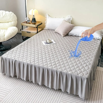 Quilted Waterproof Bed Skirt Soft and Breathable Bedspread Durable Bed Protector Cover, 90/140/160/180 Muti Size