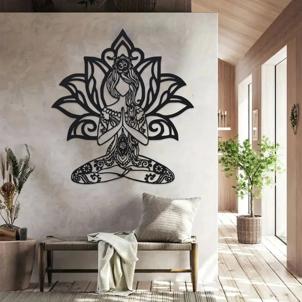 Bohemian for Lotus Flower Metal Wall Art - 14.4" x 15.7" Zen Iron Decor with Intricate Mandala Design, Bohemian Home Decor