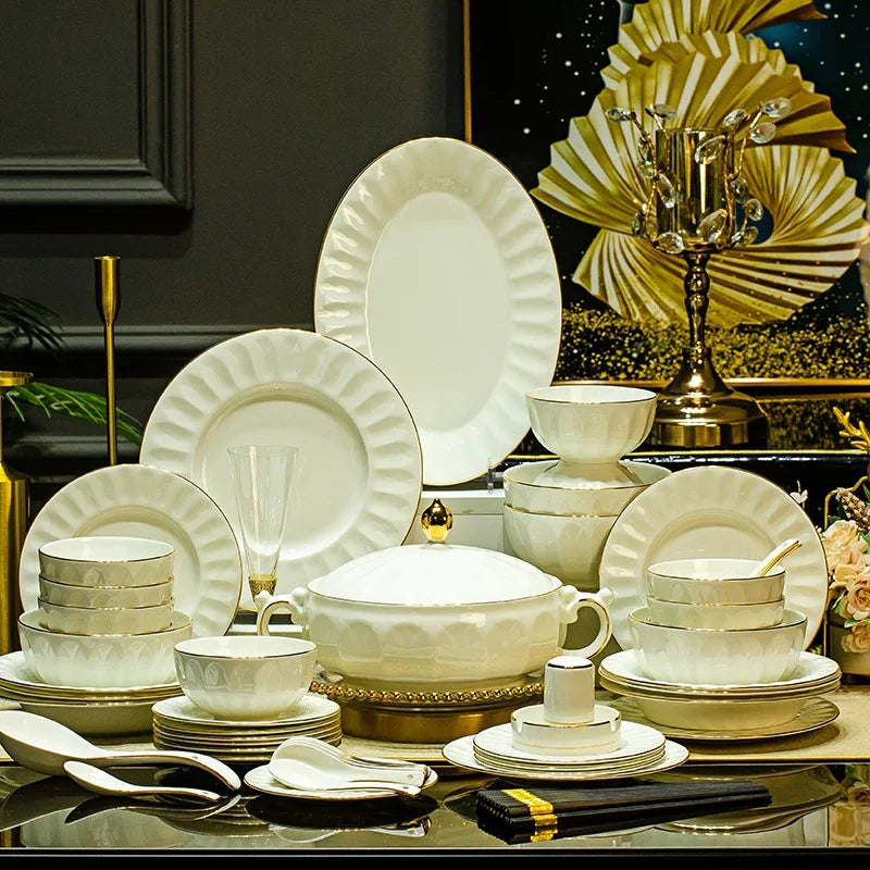 Ceramic dishes tableware set, hotel relief dishes