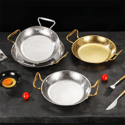 Stainless Steel Hammer Grain Seafood Paella Pan Binaural Handle Flat Bottom Seafood Rice Pot Gold/Silver Thickened Stock Pot