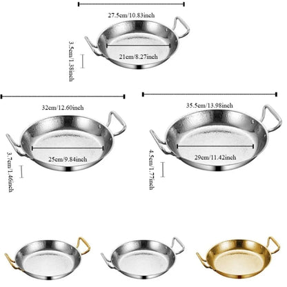 Stainless Steel Hammer Grain Seafood Paella Pan Binaural Handle Flat Bottom Seafood Rice Pot Gold/Silver Thickened Stock Pot