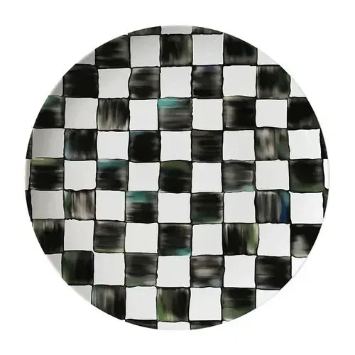 Glazed Western-style Dishes Creative Black-and-white Lattice Wedding Banquet Bone China Plate Flat Ceramic Tableware Vajillas