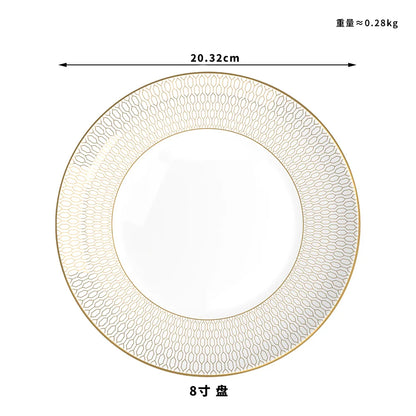 New Bone China Dinner Plates Luxury Gilded Lace Ceramic Tableware Set Feast Porcelain Western Plate Cake Dish Home Decor