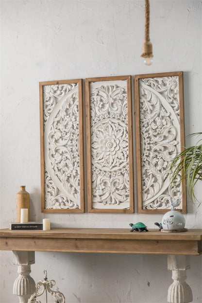 Unique handmade home decoration antique white wood wall panel project mixed engraving wood wedding art square wood wall decorati
