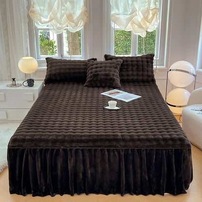 Bonenjoy Plush Bed Skirt for Winter Bed Cover Warm Bedspread Home Bed Skirts Ruffles Mattress Protector 침대스커트 (No Pillowcase)