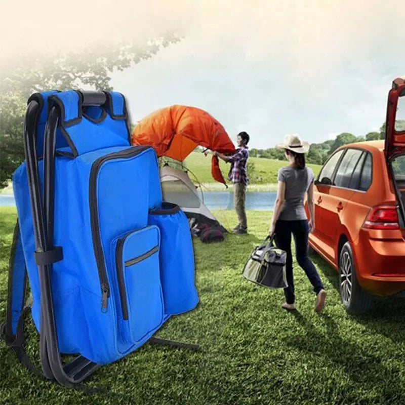 Outdoor Folding Portable Stool with Insulated Cooler Bag Dual-shoulder Straps for Camping Hiking Fishing Camping Sketching Seat