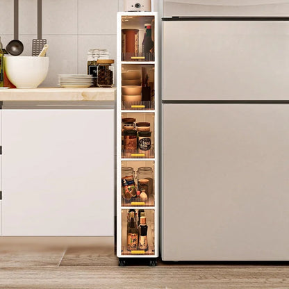 20cm Slim Storage Cabinet, 3/4/5-Tier Narrow Rolling Organizer with Wheels, Space-Saving Shelf  White Multi-Purpose Storage