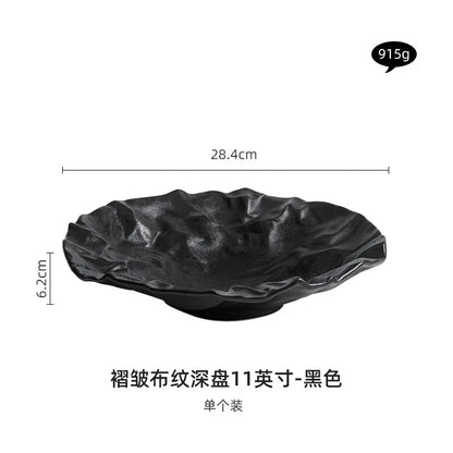 Folding deep plate, dishes, Japanese tableware, western-style salad, household ceramic high-grade tableware.