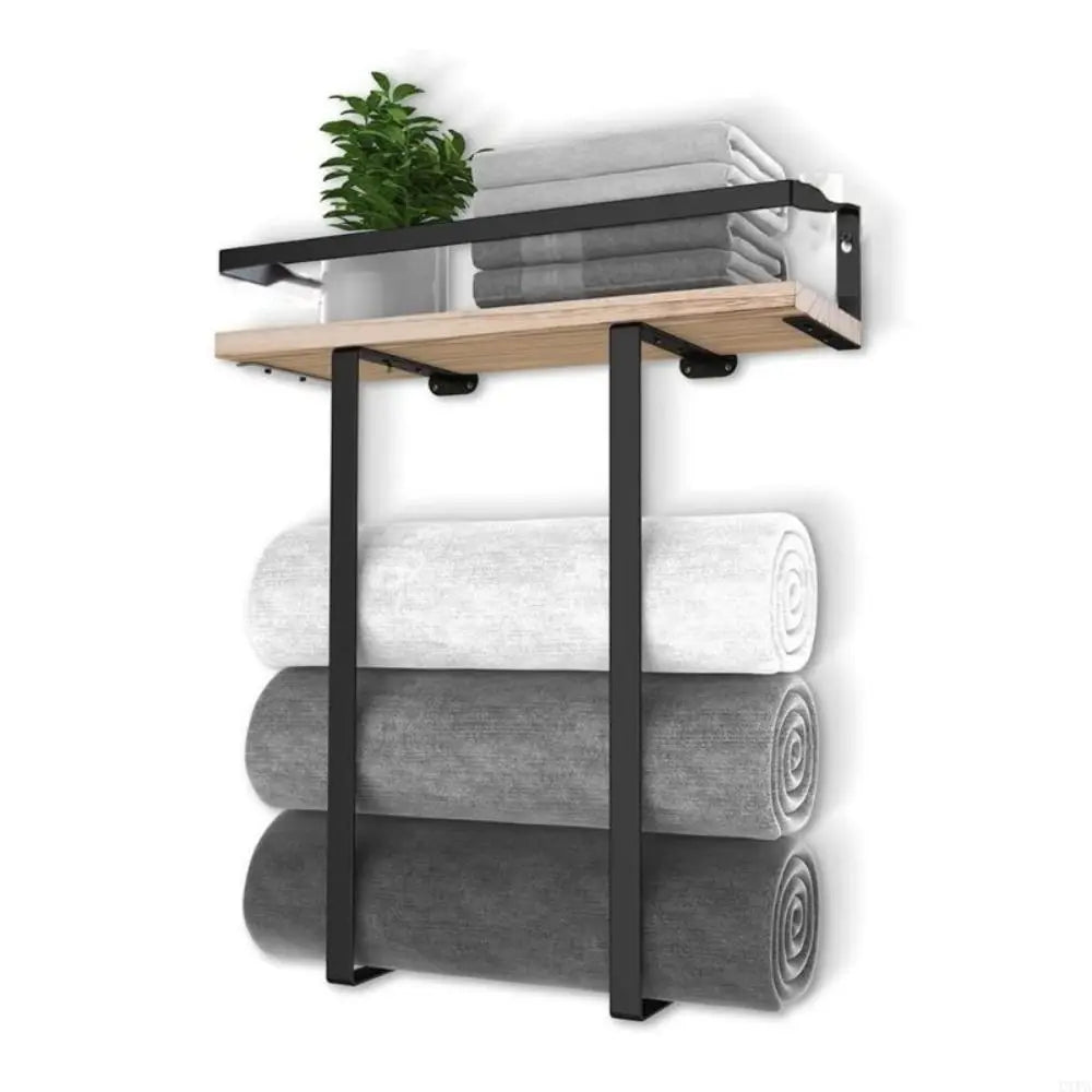 Wood and Iron Bathroom Shelf Rectangle Shape Space Saving Shower Shelf Rust Proof Large Capacity Storage Rack Bathroom Use