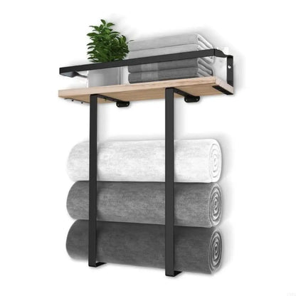 Wood and Iron Bathroom Shelf Rectangle Shape Space Saving Shower Shelf Rust Proof Large Capacity Storage Rack Bathroom Use