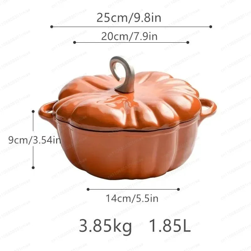 3.7L Enamel Coated Cookware Pumpkin Enameled Cast Iron Cooking Pot NonStick Enamel Pot Casserole Dish 12inch for All Heat Source