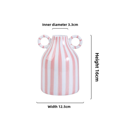Nordic Ins Style Striped Double Ear Ceramic Vase Hydroponic Flower Planter Ornament