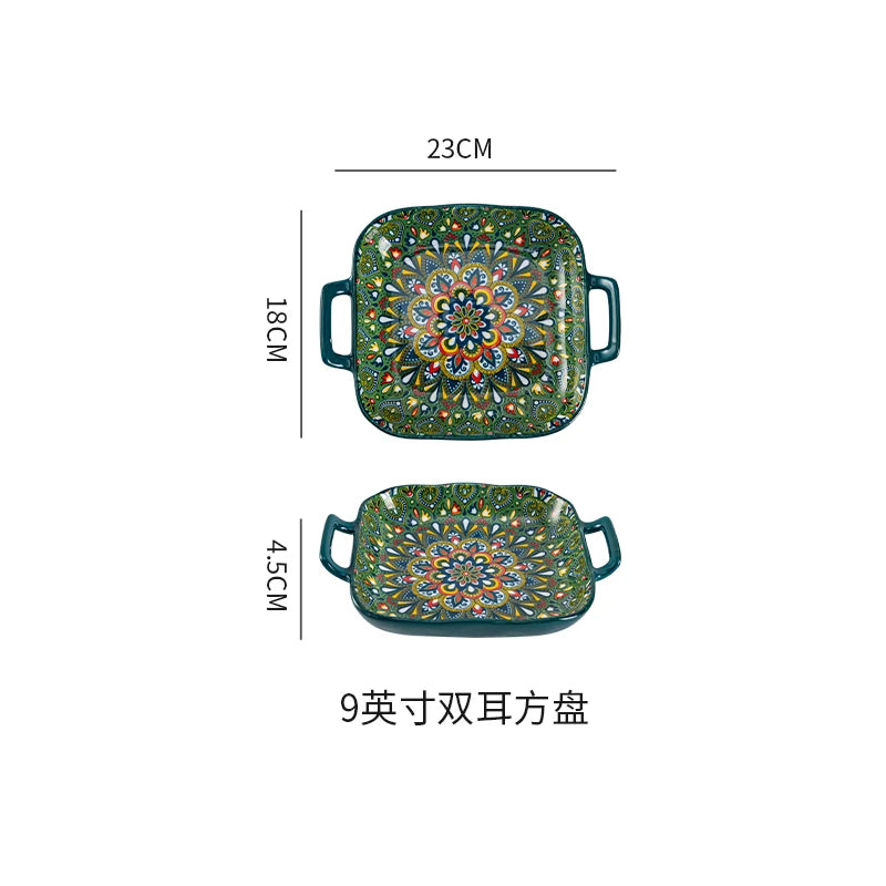 Ceramic Tableware Set Rice Bowl Serving Plate Creative Cutlery Soup Plate Noodle Handle Bowl Sauce Dish Steak Salad Fruit Plate