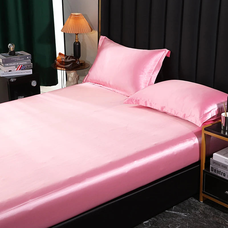 Mulberry Silk Bed Sheet Set with Fitted Sheet Flat Sheets Pillowcase Luxury Solid Color Bedding Sets Wrinkle-Free Antiallergic