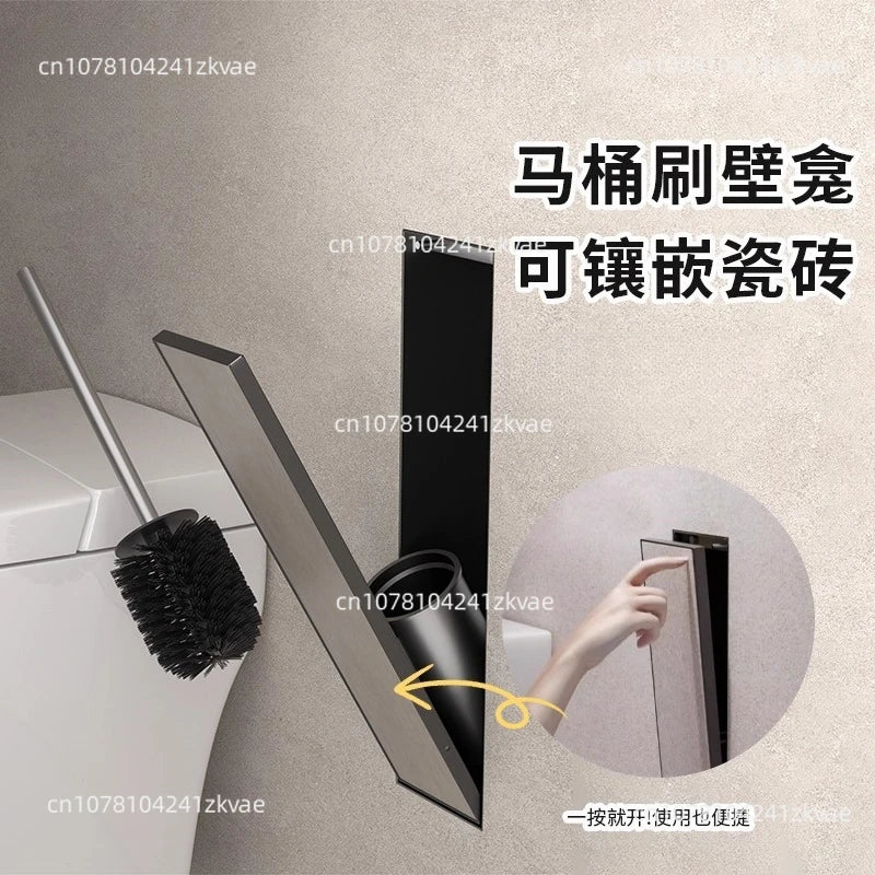 Hidden Stainless Steel Wall-Mounted Toilet Brush Storage Cabinet for Bathrooms