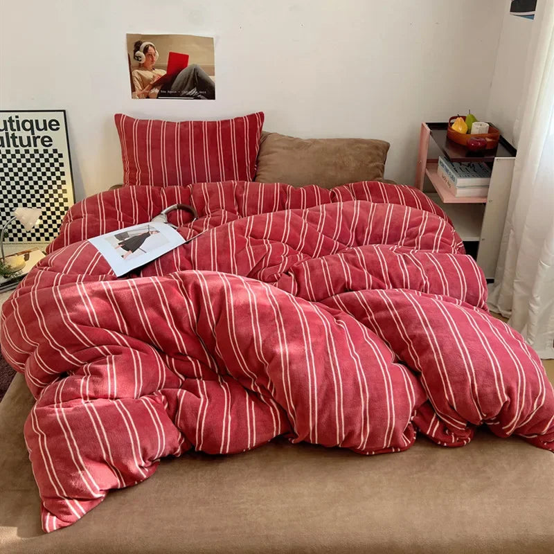 Warm Bedding Bed Cover for Winter Stripe Style Quilt Soft Comforter Home Duvets Cover funda nordica (No Pillowcase)