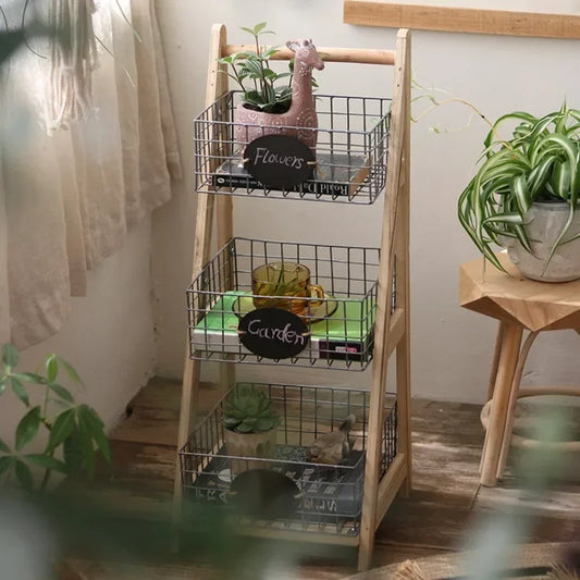Retro Trapezoidal Storage Rack Multi-layer Iron Shelf Decoration Snacks and Sundries Organize Shelf Plant Potted Flower Stand