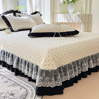 1pc Quilted Bedspread for Beds Thick Blanket with Lace Single/Queen/King Size Flower Printed Quilted Bed Cover Soft Bedspreads
