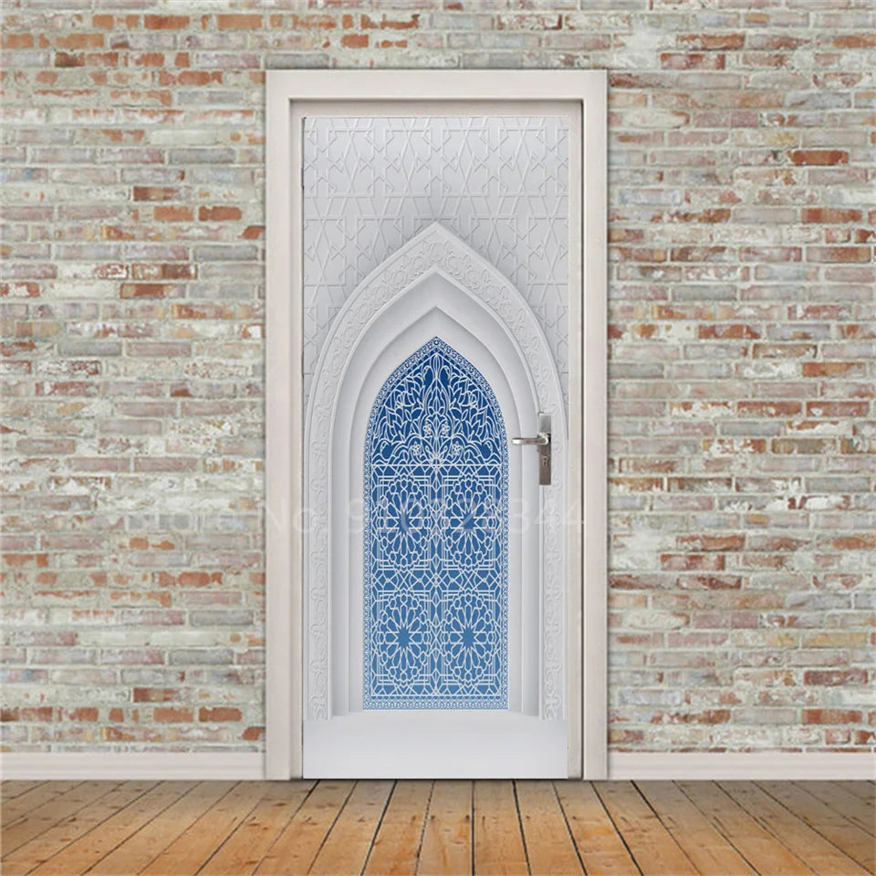 Arabic Style Door Sticker Self Adhesive Wallpaper Living Room Bedroom Decor Muslin Style Decal Door Cover Home Design Decoration