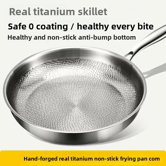 26/28cm German Pure Titanium Frying Pan Non-stick Frying Pan Uncoated Fish Scale Hammer Pattern Titanium Alloy Cookware
