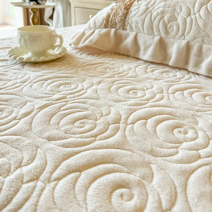 3/5Pcs Luxury Velvet Fleece Lace Ruffles Quilted Bedspread, Mattress Cover, Bed Skirt, Bed Sheet Set, With Pillowcases