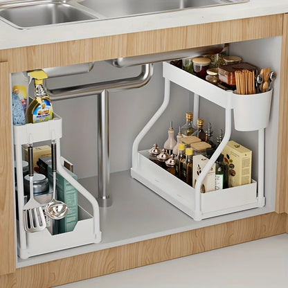 Double Layer Storage Rack, Pull-out Storage Box, Cabinet Sink for Organizing and Organizing Storage Racks  Kitchen Organizer
