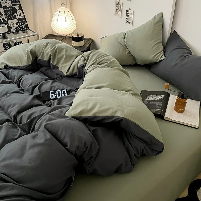 Bed Linen Sheets Duvet Cover Four-piece Set of Washed Cotton Bedding Quilt Covers Three-piece Set for Student Dormitories