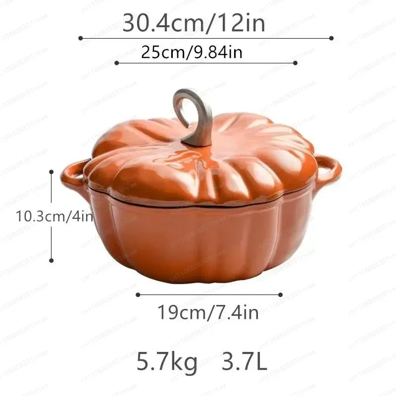 3.7L Enamel Coated Cookware Pumpkin Enameled Cast Iron Cooking Pot NonStick Enamel Pot Casserole Dish 12inch for All Heat Source