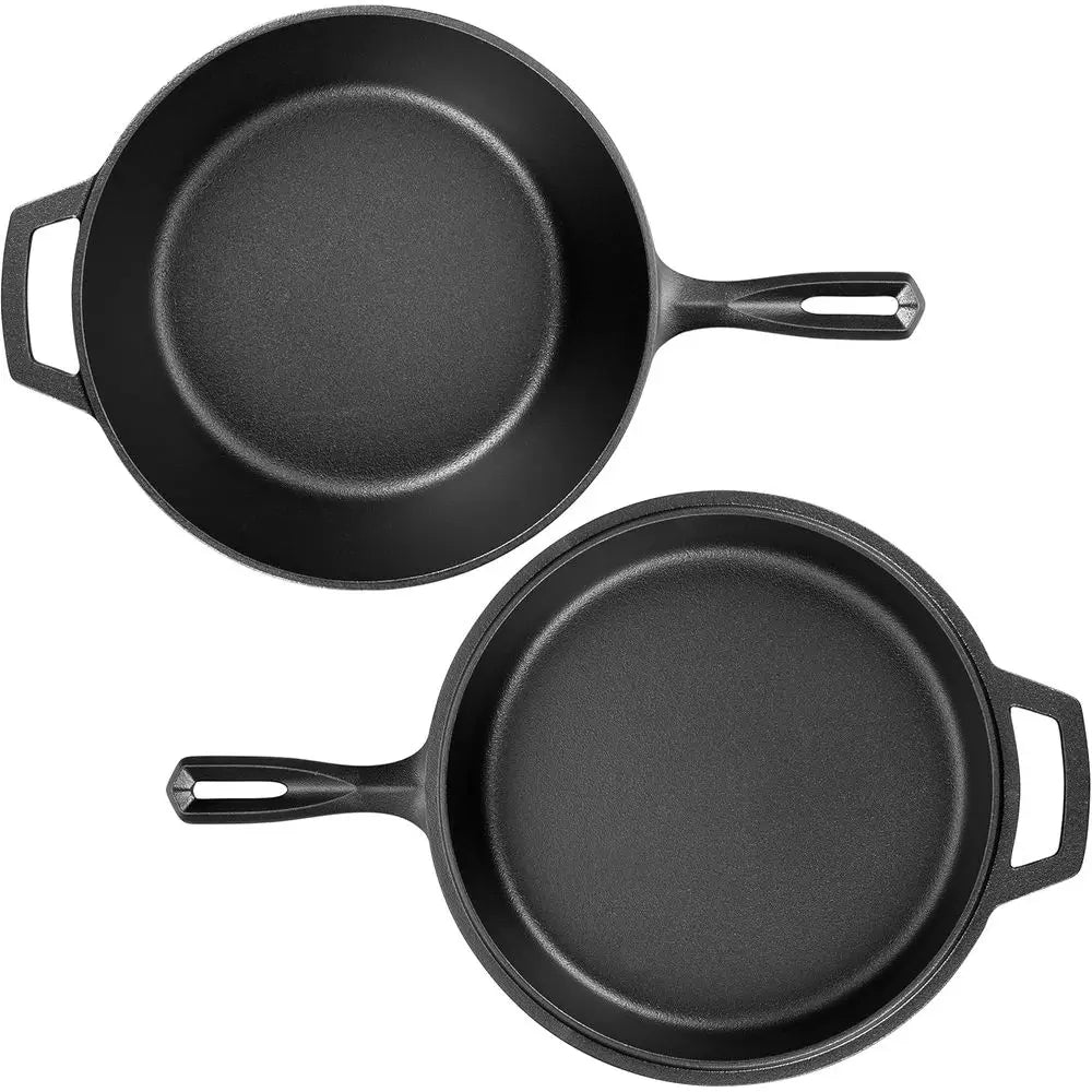 Cast Iron Double Dutch Oven Pot with Skillet Lid, Bread Baking, Outdoor, Campfire Cooking, 3 Quart