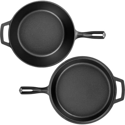 Cast Iron Double Dutch Oven Pot with Skillet Lid, Bread Baking, Outdoor, Campfire Cooking, 3 Quart