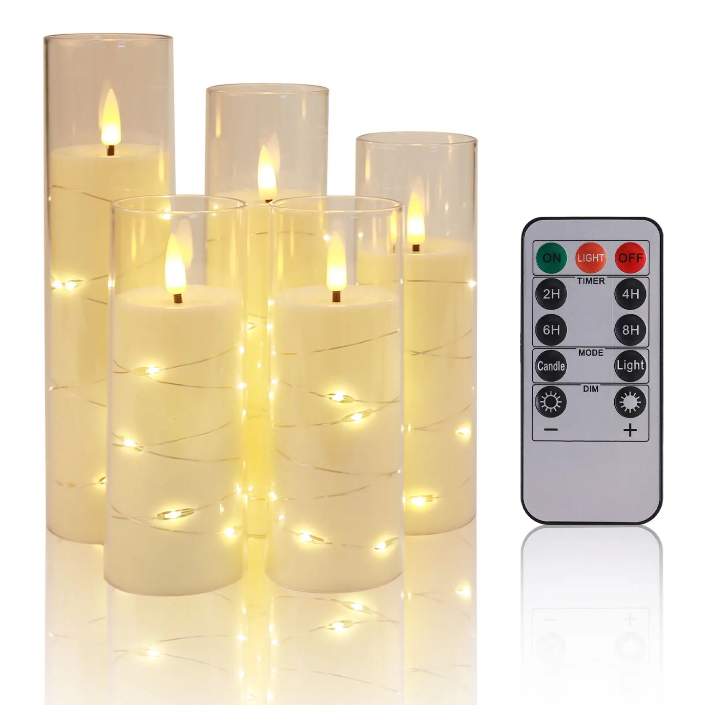 Flickering Flameless LED Candles Set with Timer Stable Acrylic Shell and Embedded Star String Battery Operated Romantic Candles