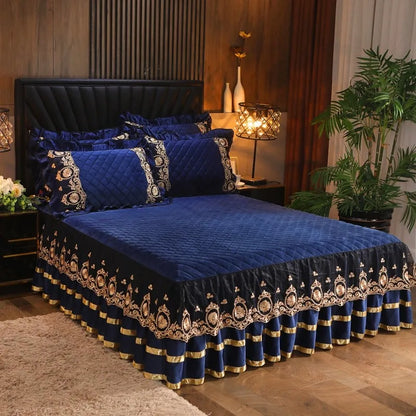 Luxury Lace Bed Skirt Bedspreads Bedding Thicken Velvet Plush Quilted Embossing Bed Spread for Home Not Including Pillowcase
