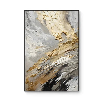 100% Hand Painted，Gold, Grey, Beige, Black ,Textured Painting, Acrylic Abstract Oil Painting, Wall Decor Living Room, Office Wal